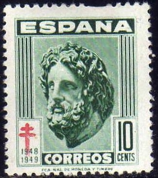 z vendido España 1947 1018 Sello º Pro Tuberculosos Cruz de Lorena en Rojo 10c Timbre Espagne Spain Spagna Espana Spanje Spanien 